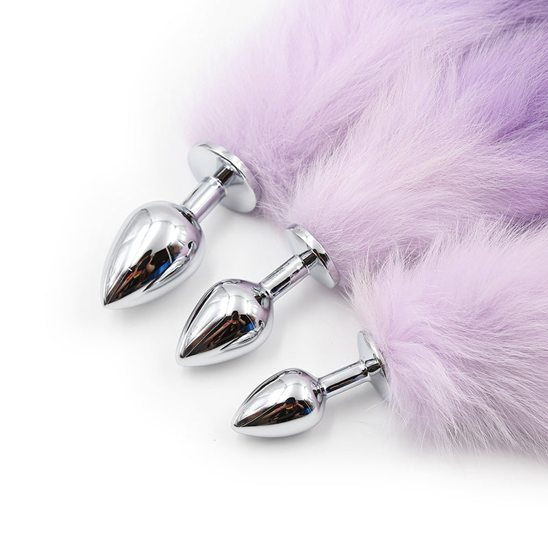 Furry Faux Fur Tail Tail Metal Butt Plug Gradient Purple