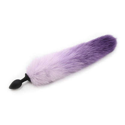 Furry Faux Fur Tail Silicone Butt Plug Gradient Purple/Pink