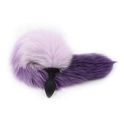 Furry Faux Fur Tail Silicone Butt Plug Gradient Purple/Pink