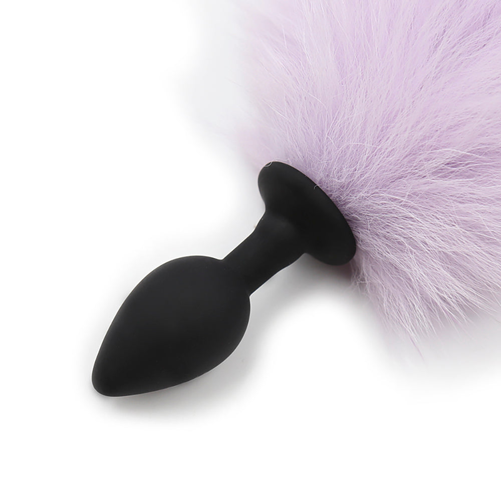 Furry Faux Fur Tail Silicone Butt Plug Gradient Purple/Pink