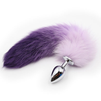 Furry Faux Fur Tail Tail Metal Butt Plug Gradient Purple