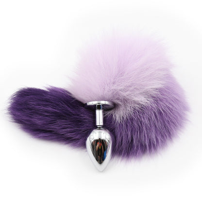 Furry Faux Fur Tail Tail Metal Butt Plug Gradient Purple