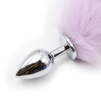 Furry Faux Fur Tail Tail Metal Butt Plug Gradient Purple