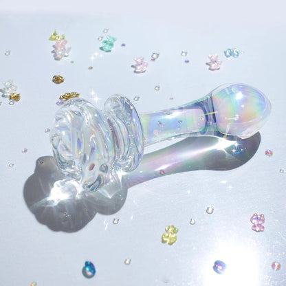 Transparent Smooth Crystal Rose Flower Glass Dildo Anal Butt Plug