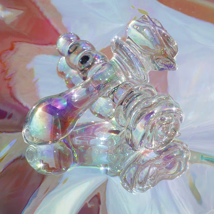 Transparent Smooth Crystal Rose Flower Glass Dildo Anal Butt Plug