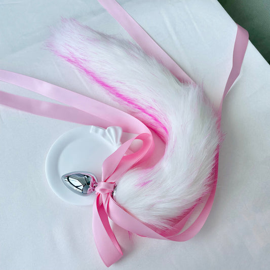 Cute Bow-Knot Stainless Steel Butt Plug with Faux Fur Fox Tail