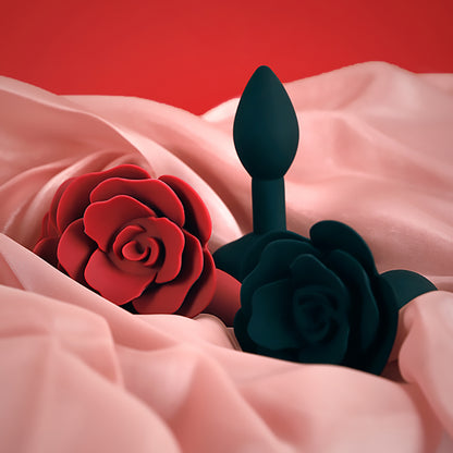 Lovely Open Rose Silicone Butt Plug Red/Black