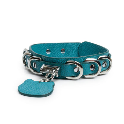 Peacock Blue Kitten Day Collar & Leash Set with Silver Cat Charm