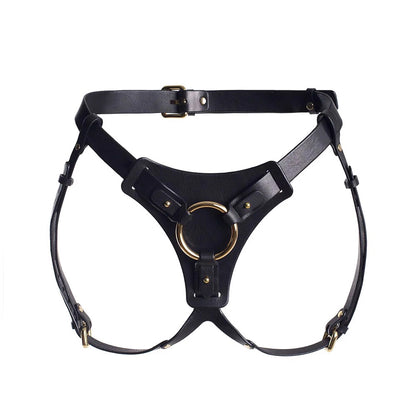 Lesbian Pants with Clear Dildo Black Vegan Leather Strap On Harness