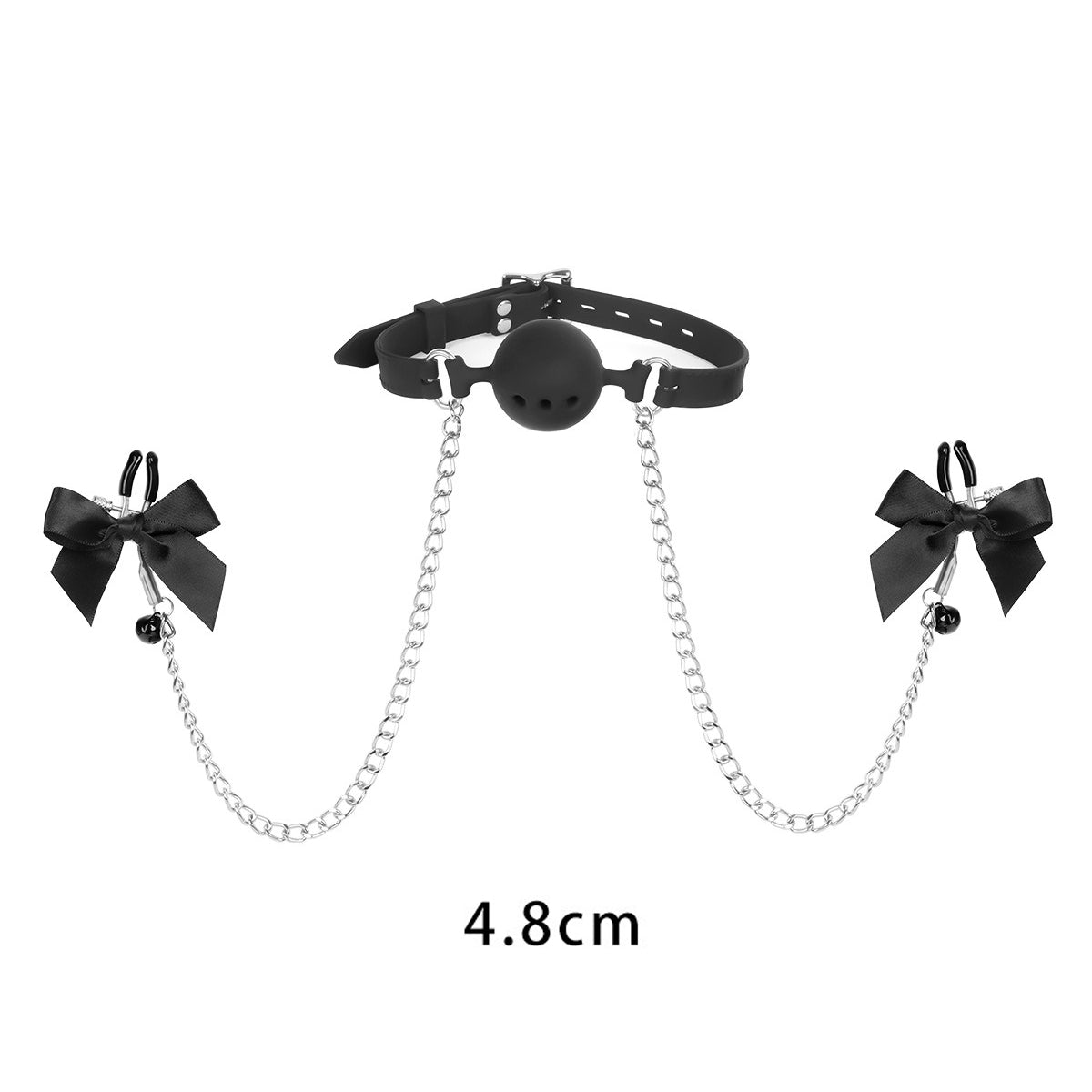 Breathable Mouth Gag with Ribbon Nipple Clamps 3.8cm/4.5cm/4.8cm