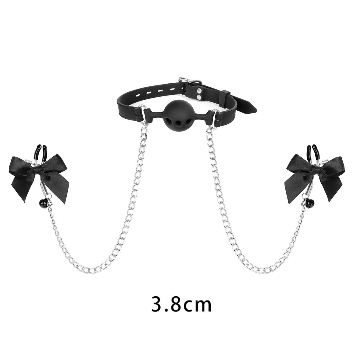 Breathable Mouth Gag with Ribbon Nipple Clamps 3.8cm/4.5cm/4.8cm