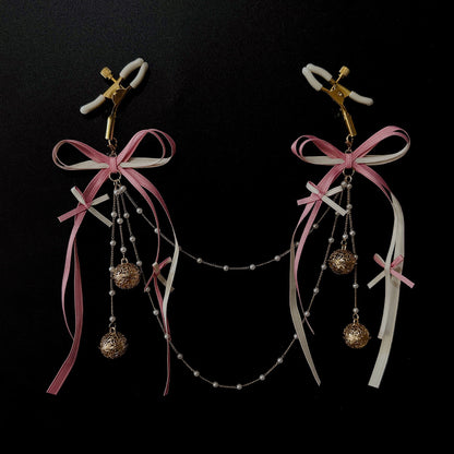 BDSM rubber-tipped adjustable nipple clip with pearl chain connector