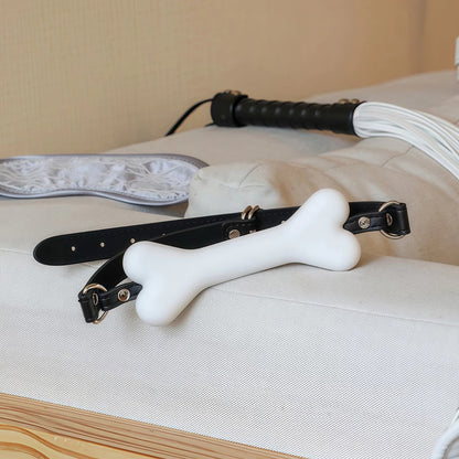 Silicone Dog Bone Gag - Adjustable Puppy Play Restraint White