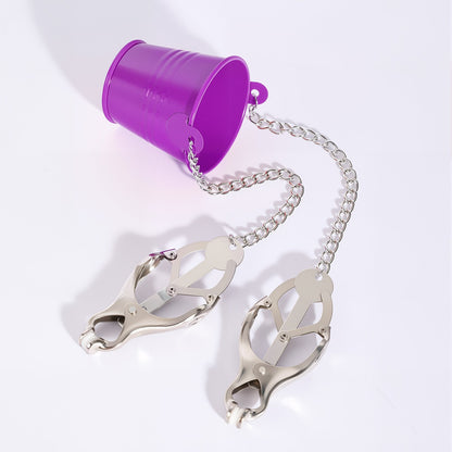 Central Bucket Y-Chain Nipple Clamps - Dual Inward Torment