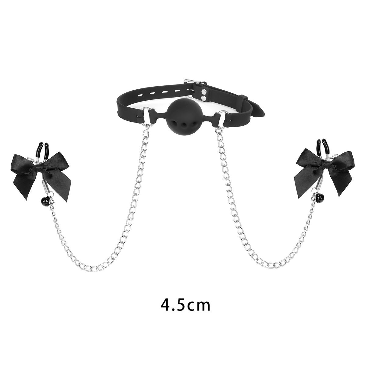 Breathable Mouth Gag with Ribbon Nipple Clamps 3.8cm/4.5cm/4.8cm
