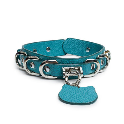 Peacock Blue Kitten Day Collar & Leash Set with Silver Cat Charm