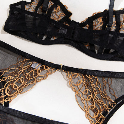 Black&Gold Chain Lace Lingerie Set – Luxury Seductive 3-Piece Garter Set