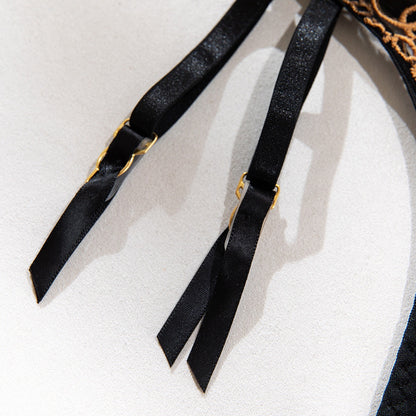 Black&Gold Chain Lace Lingerie Set – Luxury Seductive 3-Piece Garter Set