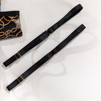 Black&Gold Chain Lace Lingerie Set – Luxury Seductive 3-Piece Garter Set