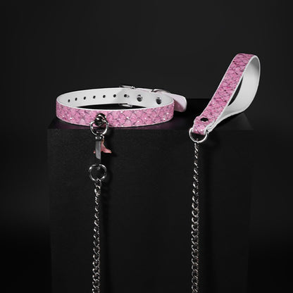 Luxury Mermaid Glow Genuine Leather BDSM Collar with Leash Pink