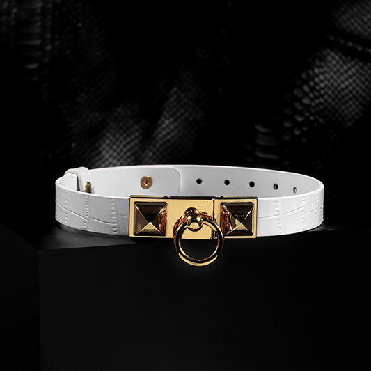 Pure Dominance - Premium White Leather BDSM Restraint Collar & Leash Set