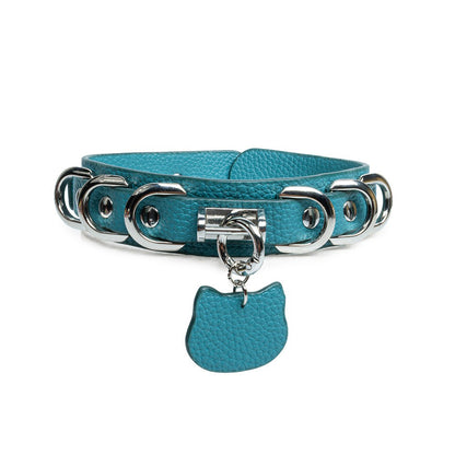 Peacock Blue Kitten Day Collar & Leash Set with Silver Cat Charm
