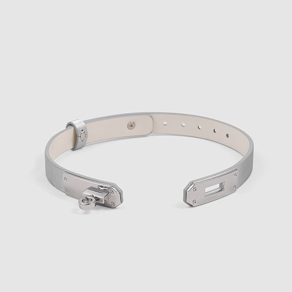 Premium Cracked Ice Genuine Leather Collar & Leash - Metal Lock Plate