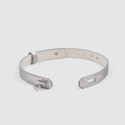 Premium Cracked Ice Genuine Leather Collar & Leash - Metal Lock Plate