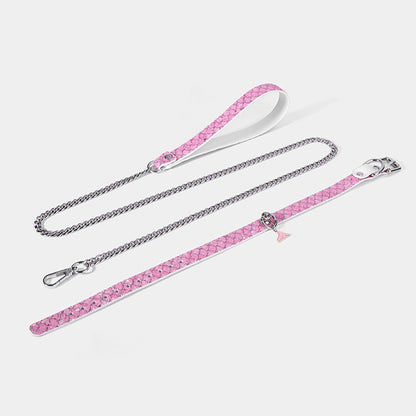 Luxury Mermaid Glow Genuine Leather BDSM Collar with Leash Pink