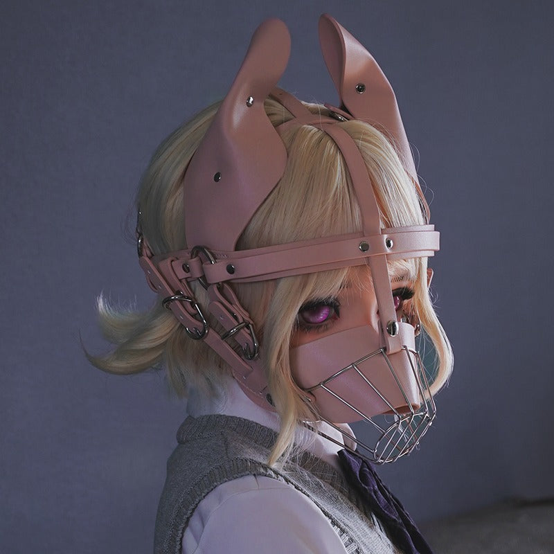 Human Muzzle Metal Pet Play with Metal Cage