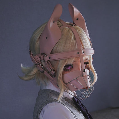 Human Muzzle Metal Pet Play with Metal Cage
