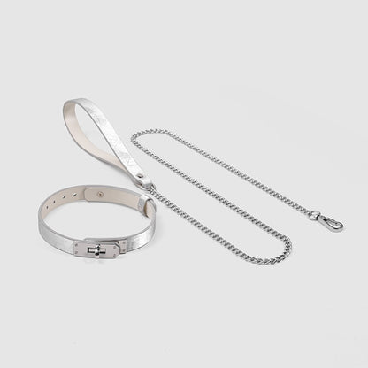Premium Cracked Ice Genuine Leather Collar & Leash - Metal Lock Plate