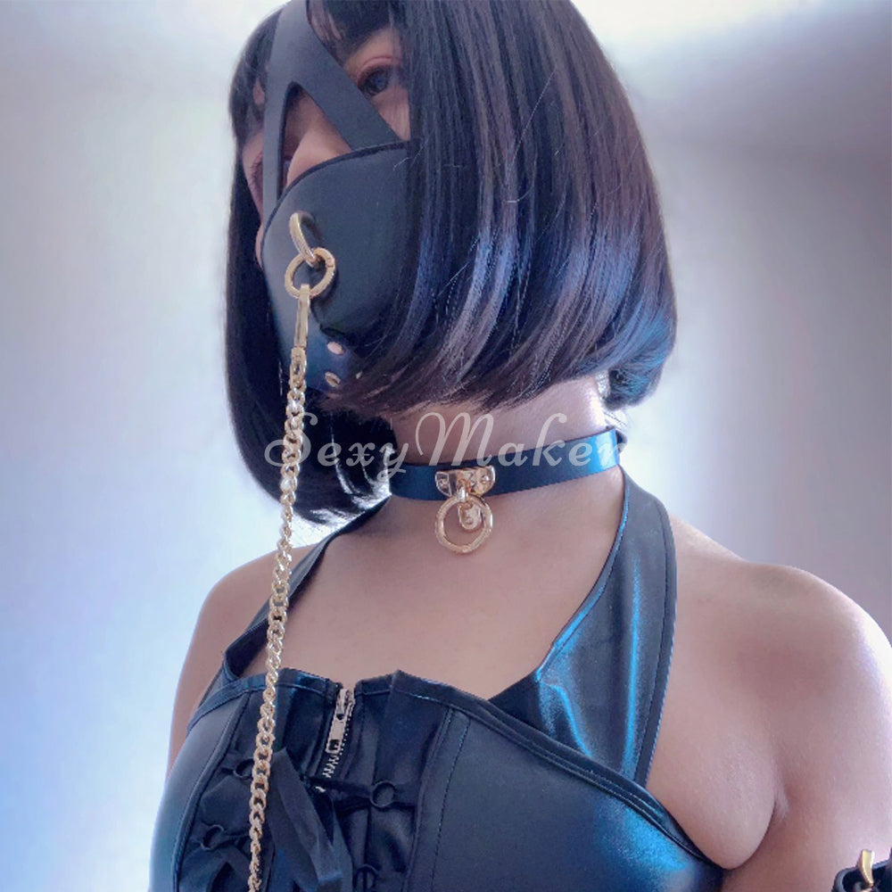 Half Hood Head Bondage Mask with Leash