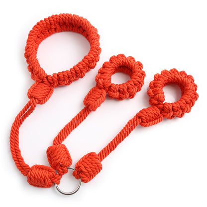 Neck to Wrist Tied Rope Restraint Cuffs Red