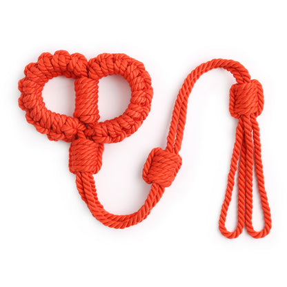 Handmade Shibari Rope Handcuffs with Leash Red