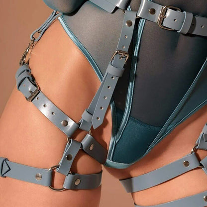 Blue Bondage Body Harness Set & Detachable Cuffs