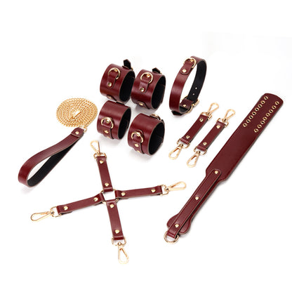 Burgundy Handcrafted Spanking BDSM Restraint 6 Piece Kit