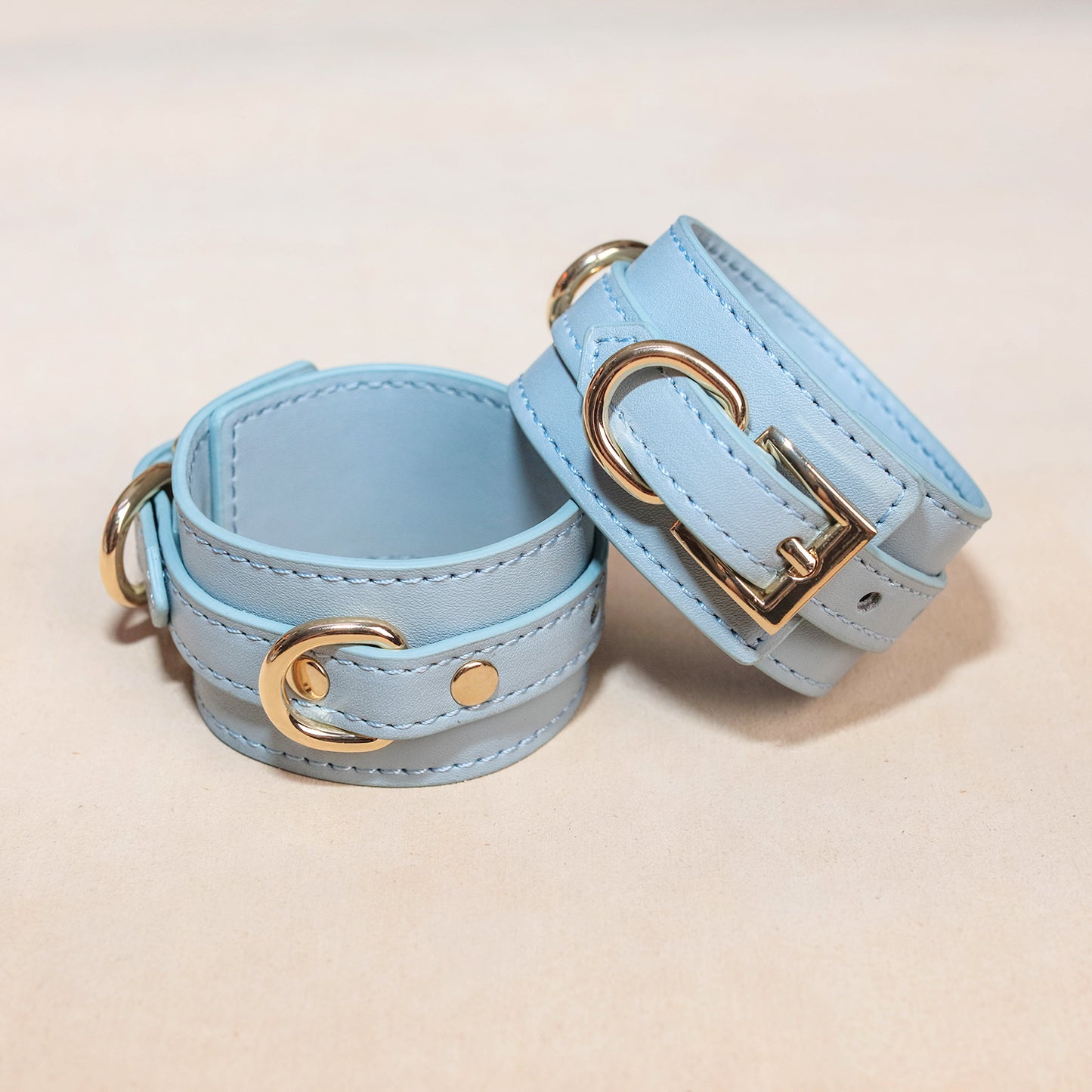 Elegant Pastel Blue Vegan Leather Bondage Set - 8 Piece Beginner's BDSM Kit