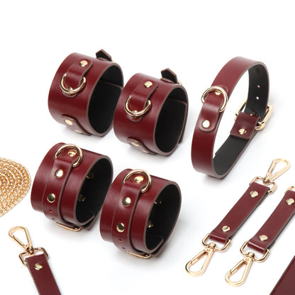 Burgundy Handcrafted Spanking BDSM Restraint 6 Piece Kit