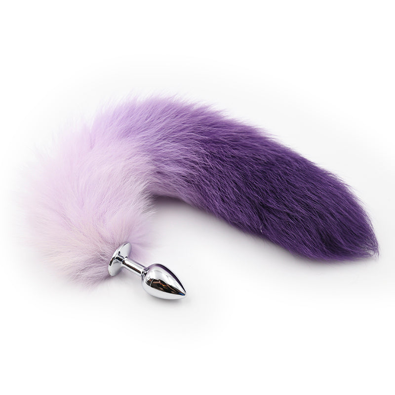 Furry Faux Fur Tail Tail Metal Butt Plug Gradient Purple