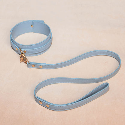 Elegant Pastel Blue Vegan Leather Bondage Set - 8 Piece Beginner's BDSM Kit