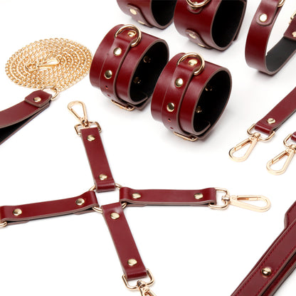 Burgundy Handcrafted Spanking BDSM Restraint 6 Piece Kit