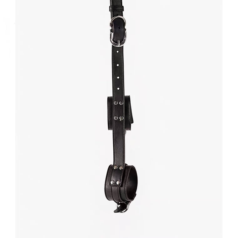 Slave Bondage Leather Neck to Wrist Back Restraint Collar with Handcuffs