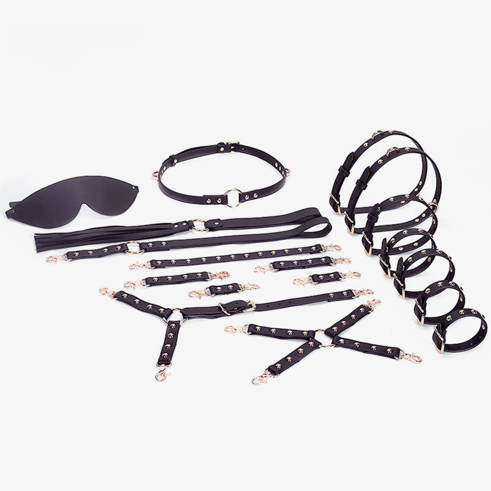 Super Luxury BDSM Submissive Restraint Kit Black (12 Piece)