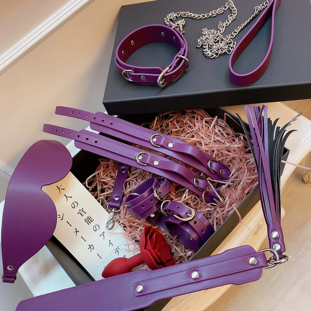 Handcrafted Purple Slave Bondage Restraint Set 8 Piece