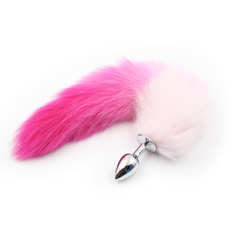 Pink Gradient Fox Tail Metal Butt Plug  S/M/L