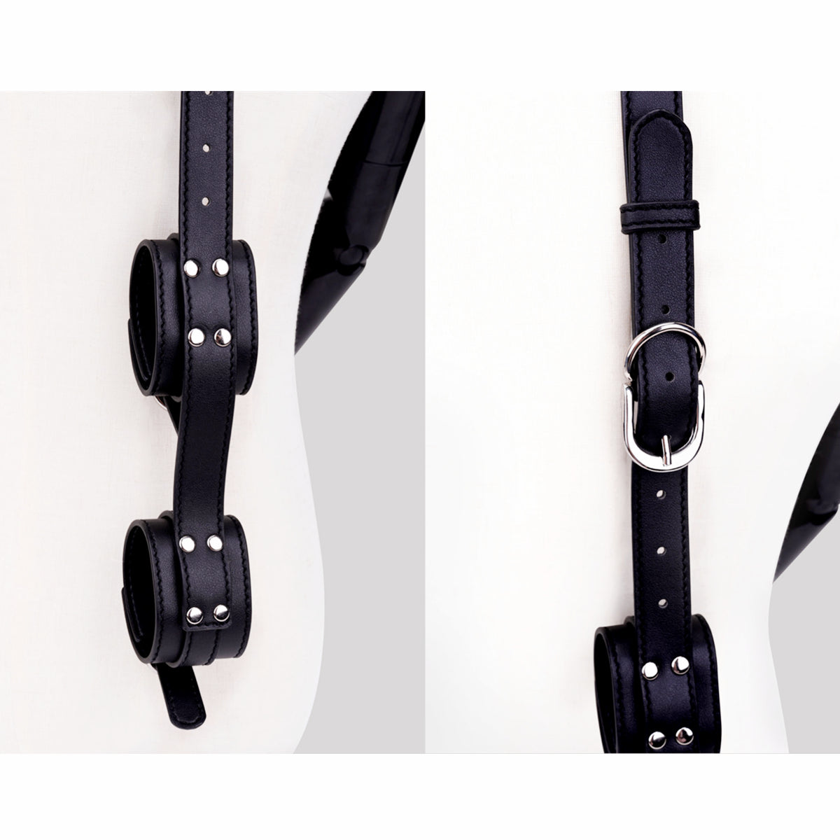 Slave Bondage Leather Neck to Wrist Back Restraint Collar with Handcuffs